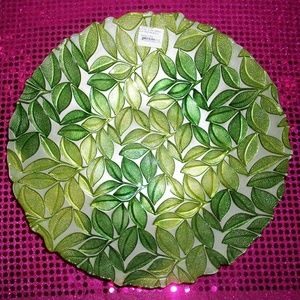 NEW Vietri Nature Glass Green Leaf Decorative Bowl